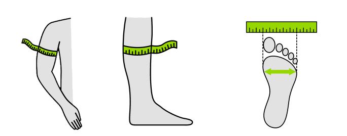 measurements indications for the sizing guide of Steve EasyON compression sock aid