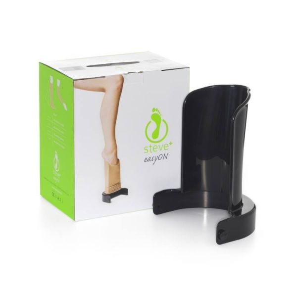 compression stocking aid Steve EasyON presented with box suitable for putting on all types of compression stockings independently and on somone else